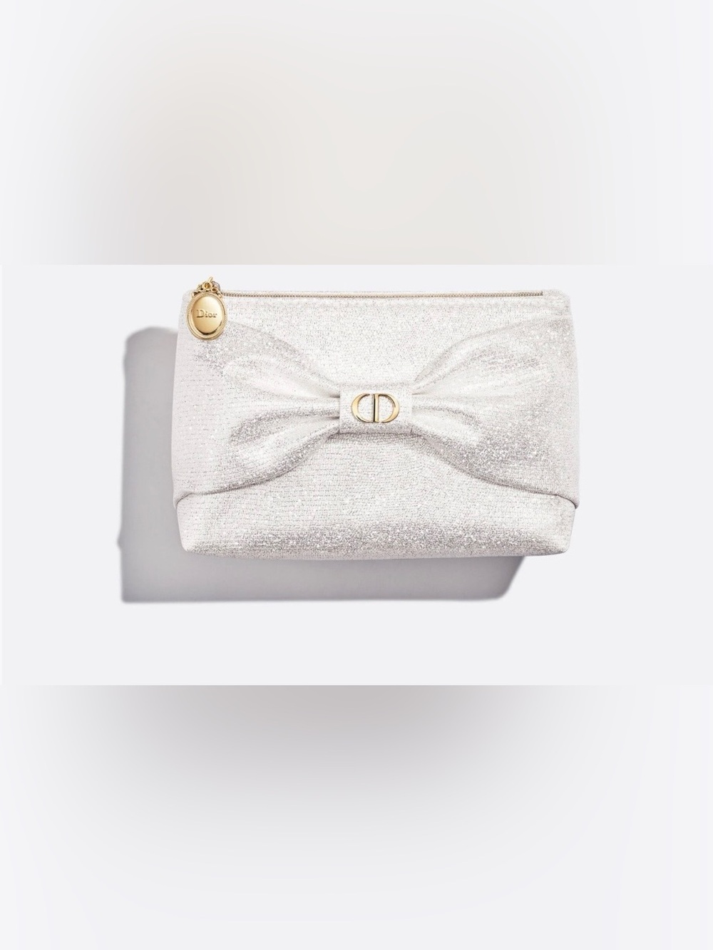 Dior Metallic Ivory Bow Clutch with Gold CD Emblem